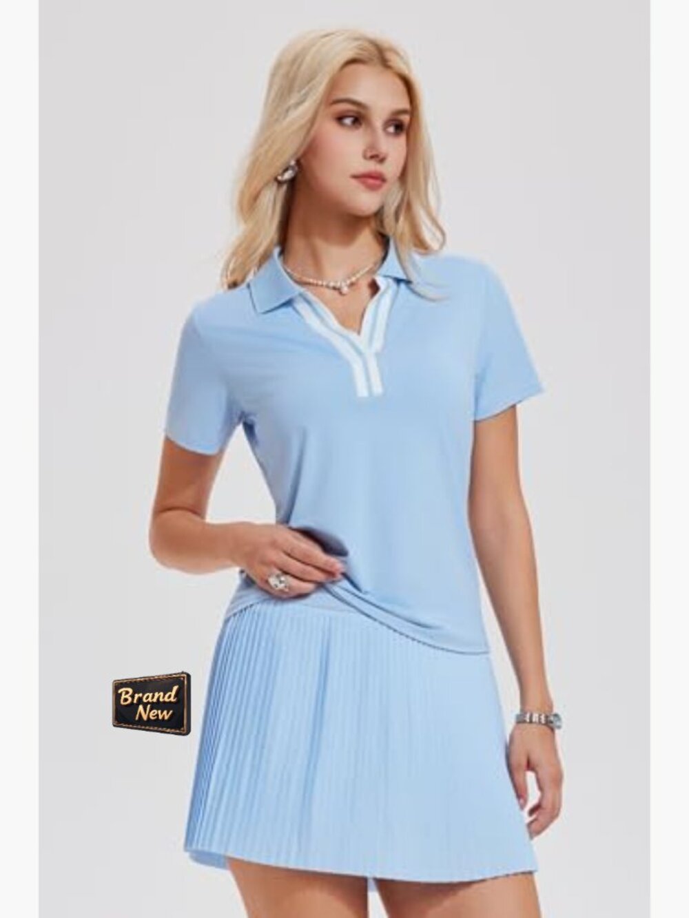 Women's 2 Piece Tennis Skirt Set Pleated Pickleball Outfit Polo Golf Dress with - Picture 5 of 7